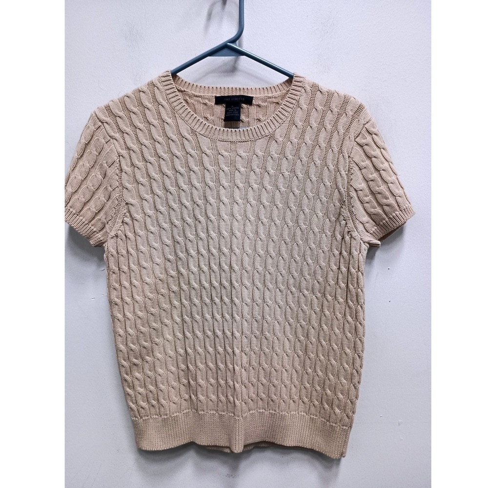 VTG Y2K The Limited Short Sleeve‎ Cable Knit Sweater Womens L Beige Short Sleeve